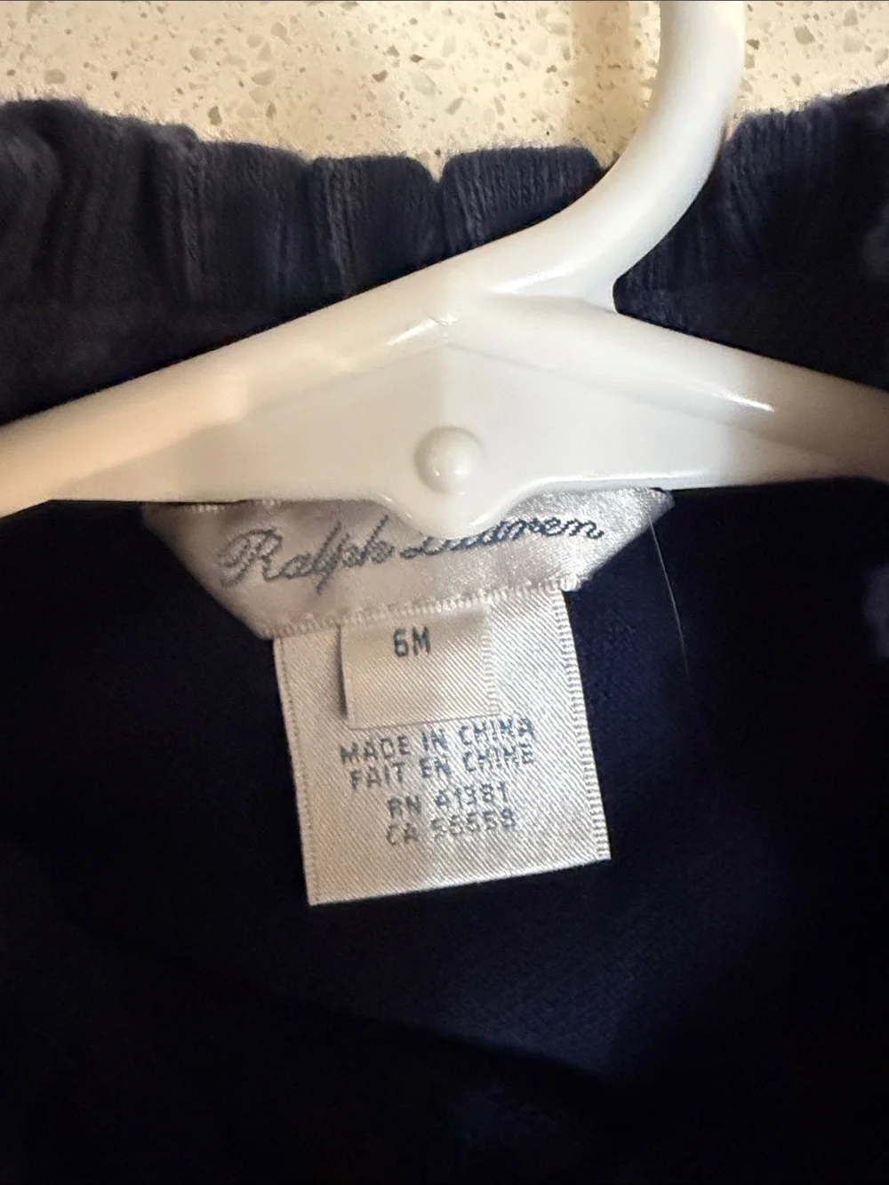 Ralph Lauren size 6M Navy Baby Polo Romper with Multicolor Stripe Bow